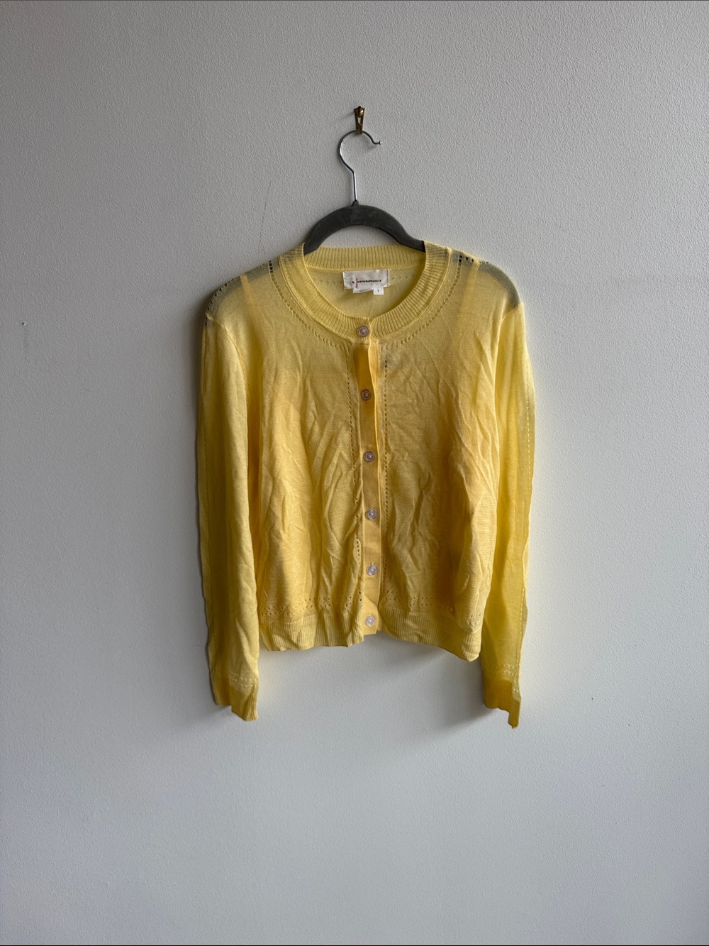 Anthropologie Light Yellow Button-Up Knit Cardigan